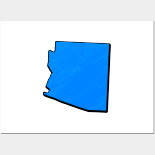 Bright Blue Arizona Outline Posters and Art